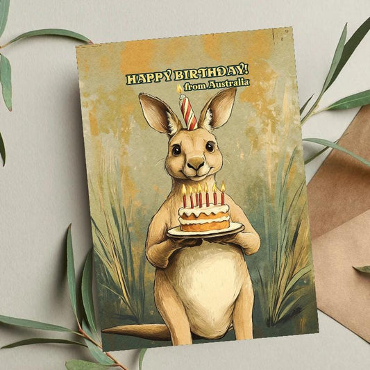Kangaroo Birthday Card: Australia Travel Theme