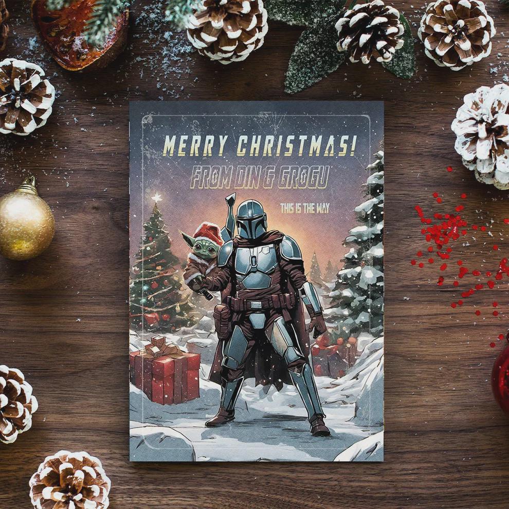 Mandalorian Christmas Card • Baby Yoda, Grogu Star Wars Gift