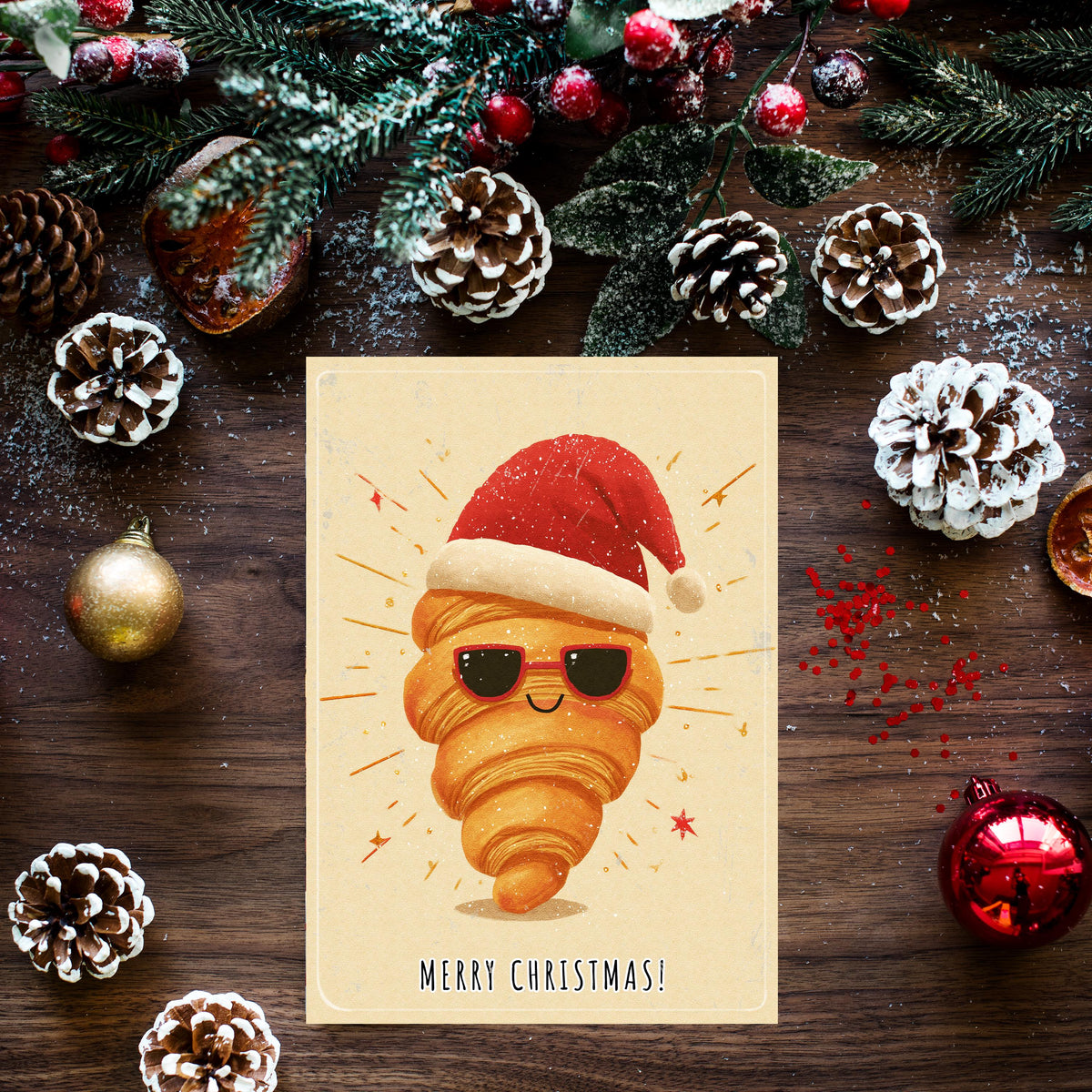 Funny Croissant Christmas Card | Cute Foodie Holiday Greeting