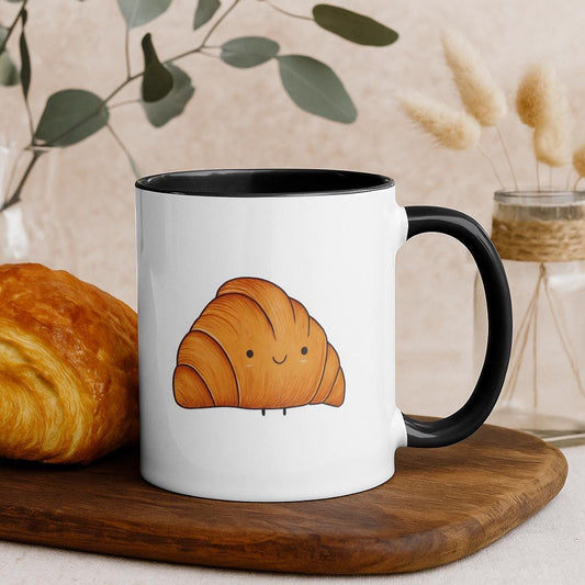 Cute Croissant Mug – 11oz Ceramic Coffee Cup | Kawaii Breakfast Gift | Funny Foodie Mug | Pastry Lover Kitchen Drinkware