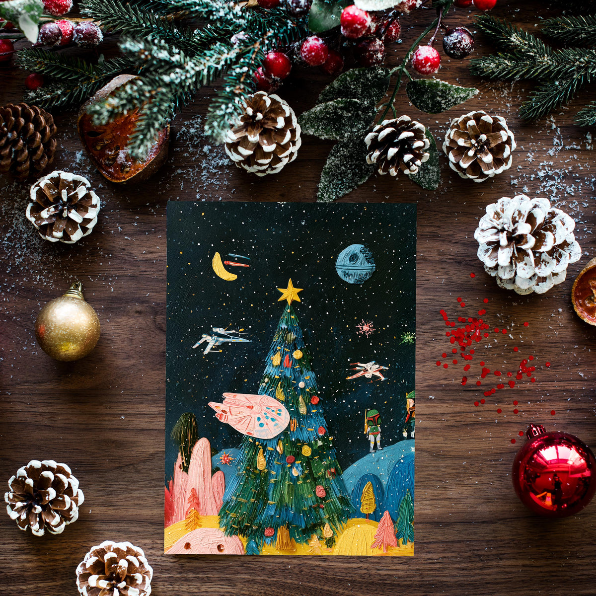 Star Wars Christmas Card, Millennium Falcon Christmas Card, Sci Fi Holiday Card, Space Christmas Greeting, Geeky Christmas Gift