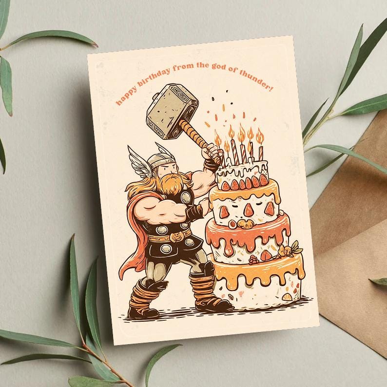 Thor Birthday Card | Marvel Card Superhero Card | Kids or Adults | Spiderman Greeting Card | Funny Birthday Card
