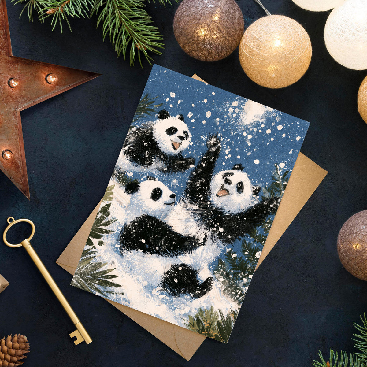 Panda Christmas Card, Cute Panda Xmas Card, Kawaii Christmas Card, Panda Holiday Greeting, Cute Animal Christmas Gift