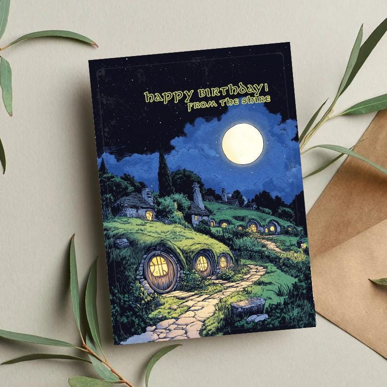 Lord of the Rings Birthday Card: The Shire, Funny Gollum Gift