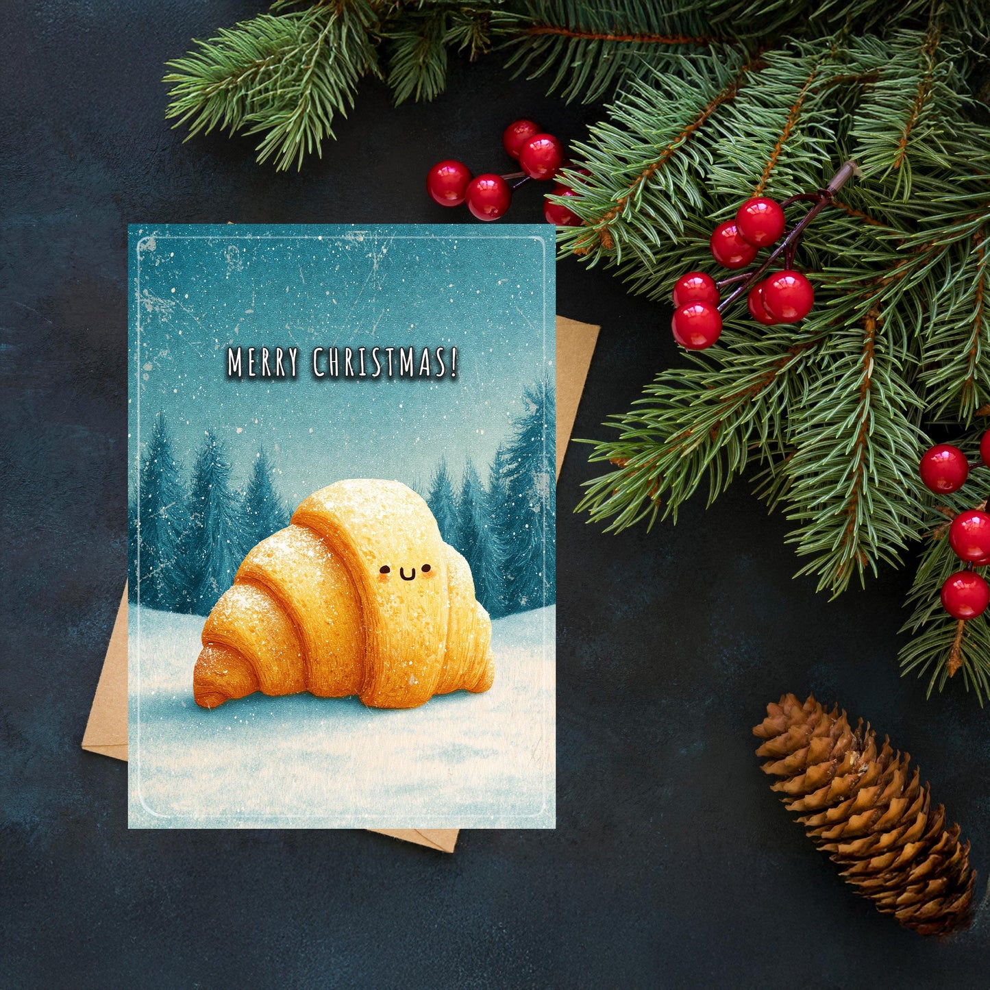 Croissant Christmas Card | Funny Foodie Holiday Greeting