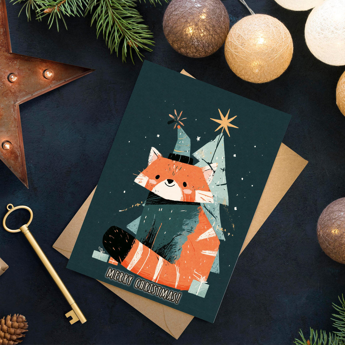 Red Panda Christmas Card, Cute Red Panda Xmas Card, Kawaii Animal Card, Woodland Christmas Card, Red Panda Gift, Winter Holiday Card