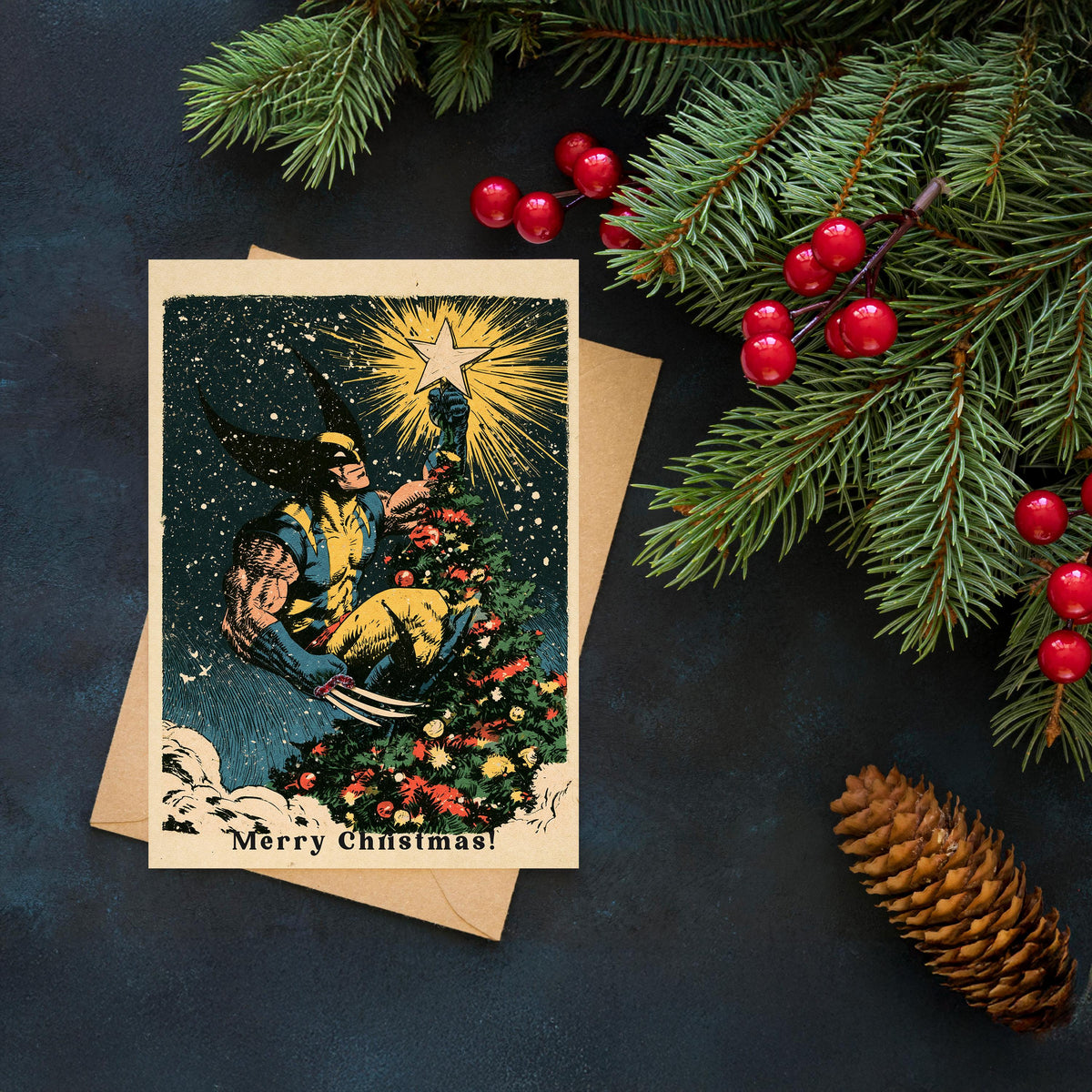 Wolverine Christmas Card, Wolverine Xmas Card, Marvel Christmas Card, Superhero Holiday Card, Comic Book Christmas, Wolverine Gift