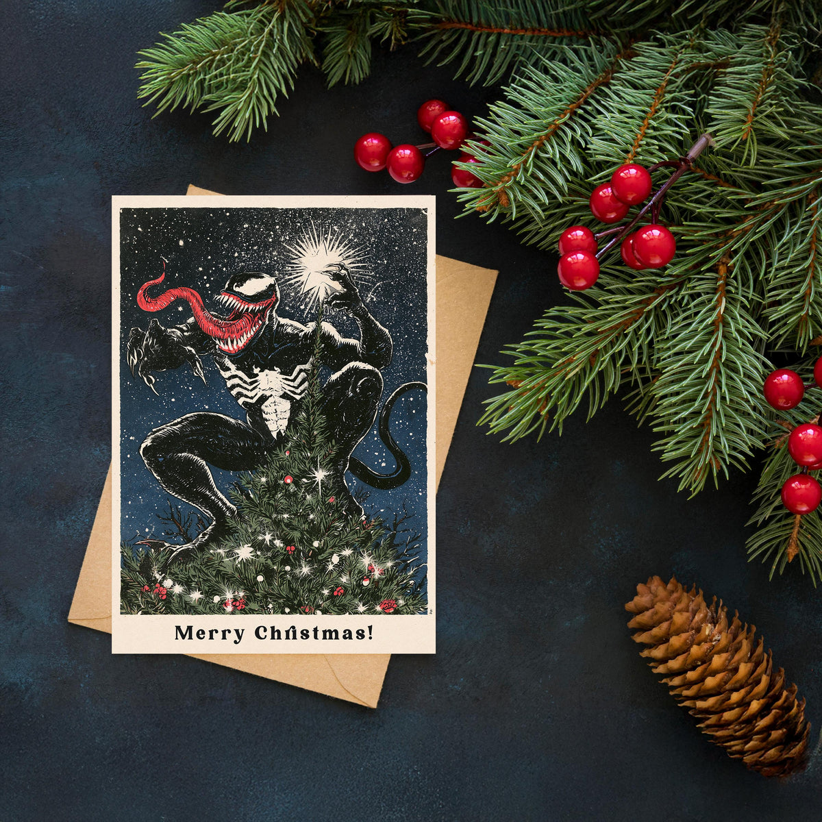 Venom Christmas Card, Funny Marvel Christmas Card, Horror Christmas Greeting Card, Geeky Comic Gift, Venom Fan Gift, Xmas Card