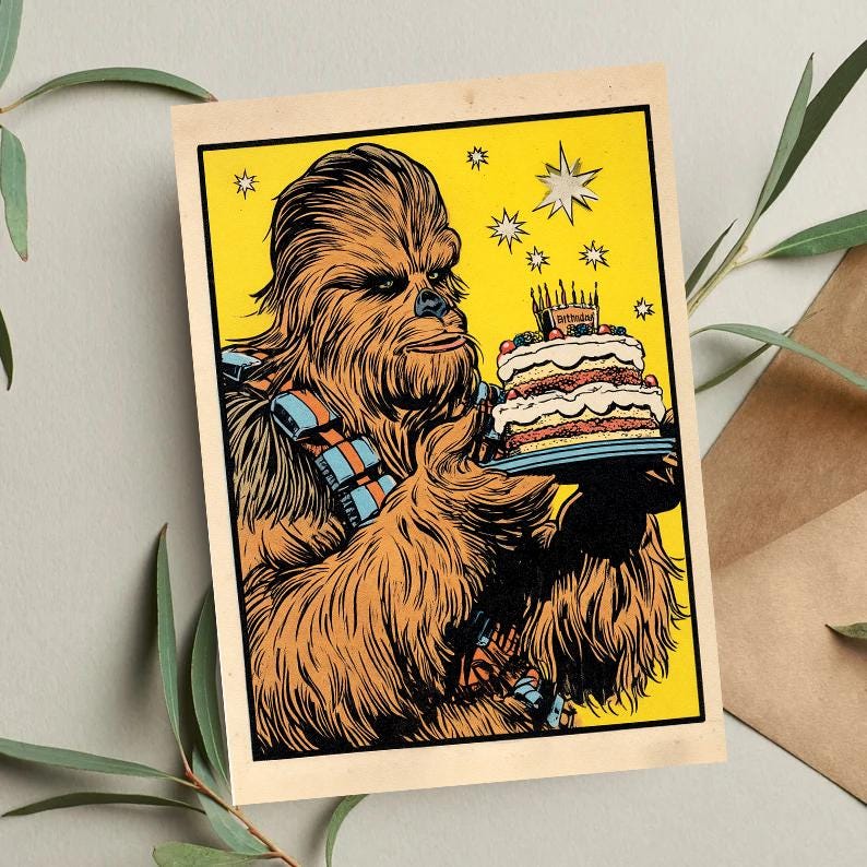 Funny Chewbacca Birthday Card: Star Wars Wookiee Greeting