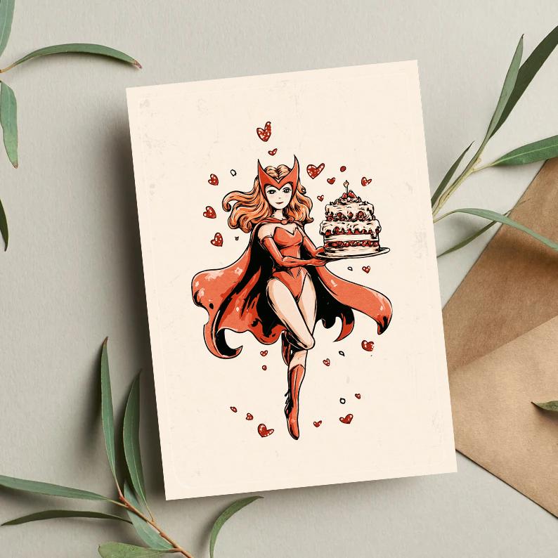 Scarlet Witch Birthday Card | Marvel Birthday Card | Wanda Maximoff Card | Funny Superhero Card | Witchy Birthday Greeting | Spiderman Card