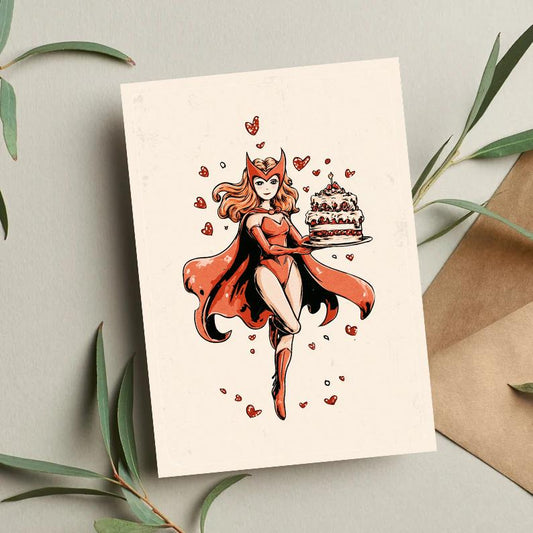 Scarlet Witch Birthday Card | Marvel Birthday Card | Wanda Maximoff Card | Funny Superhero Card | Witchy Birthday Greeting | Spiderman Card