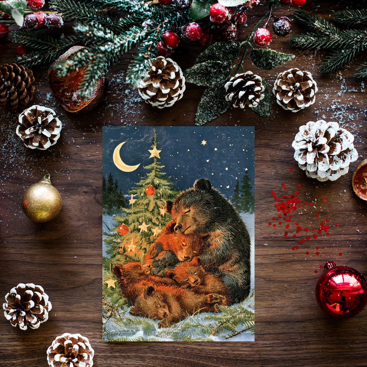 Bear Christmas Card, Woodland Christmas Card, Family Christmas Greeting, Cute Bear Holiday Card, Rustic Christmas Gift, Winter Animal Card