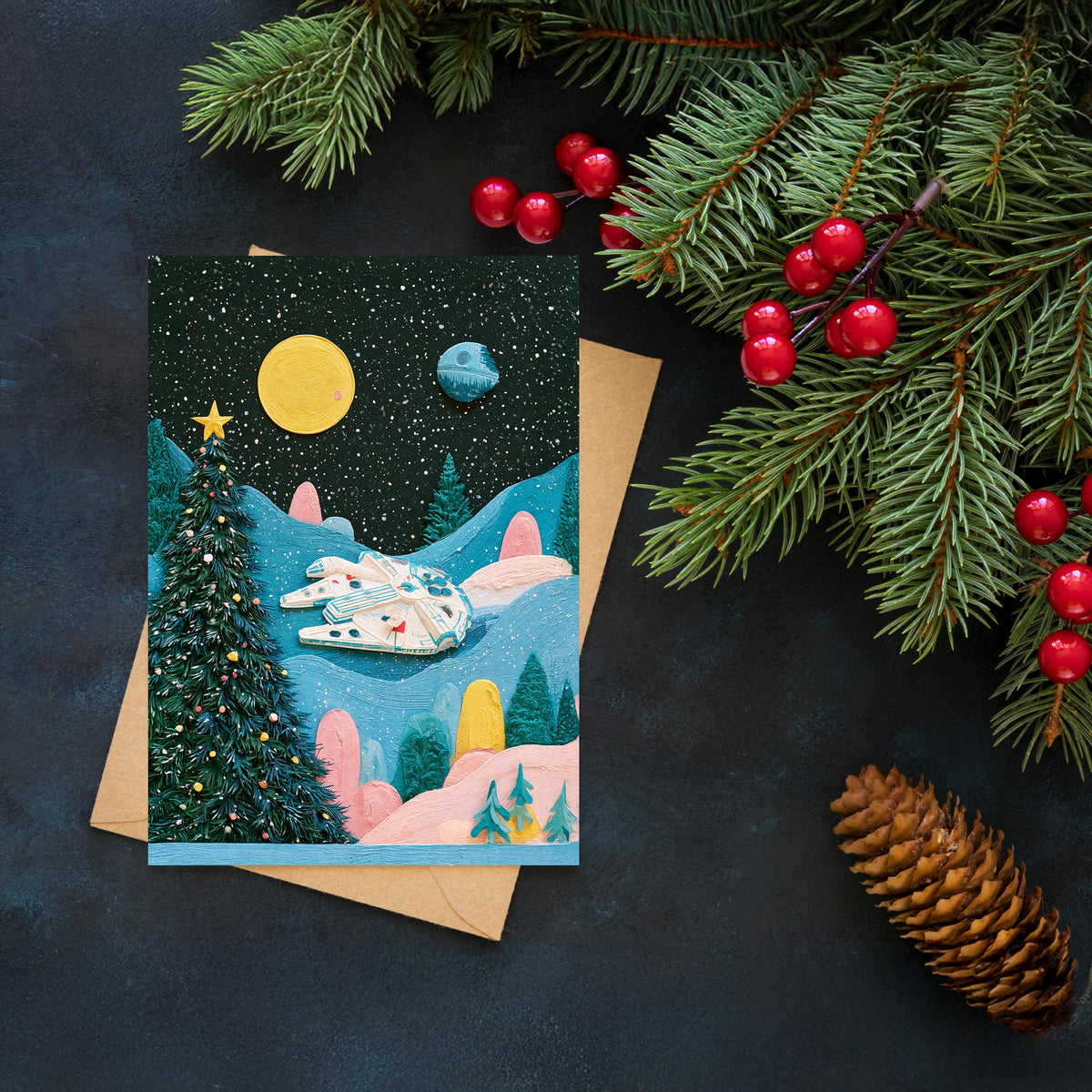 Star Wars Christmas Card, Millennium Falcon Christmas Card, Sci Fi Holiday Card, Space Christmas Greeting, Geeky Christmas Gift