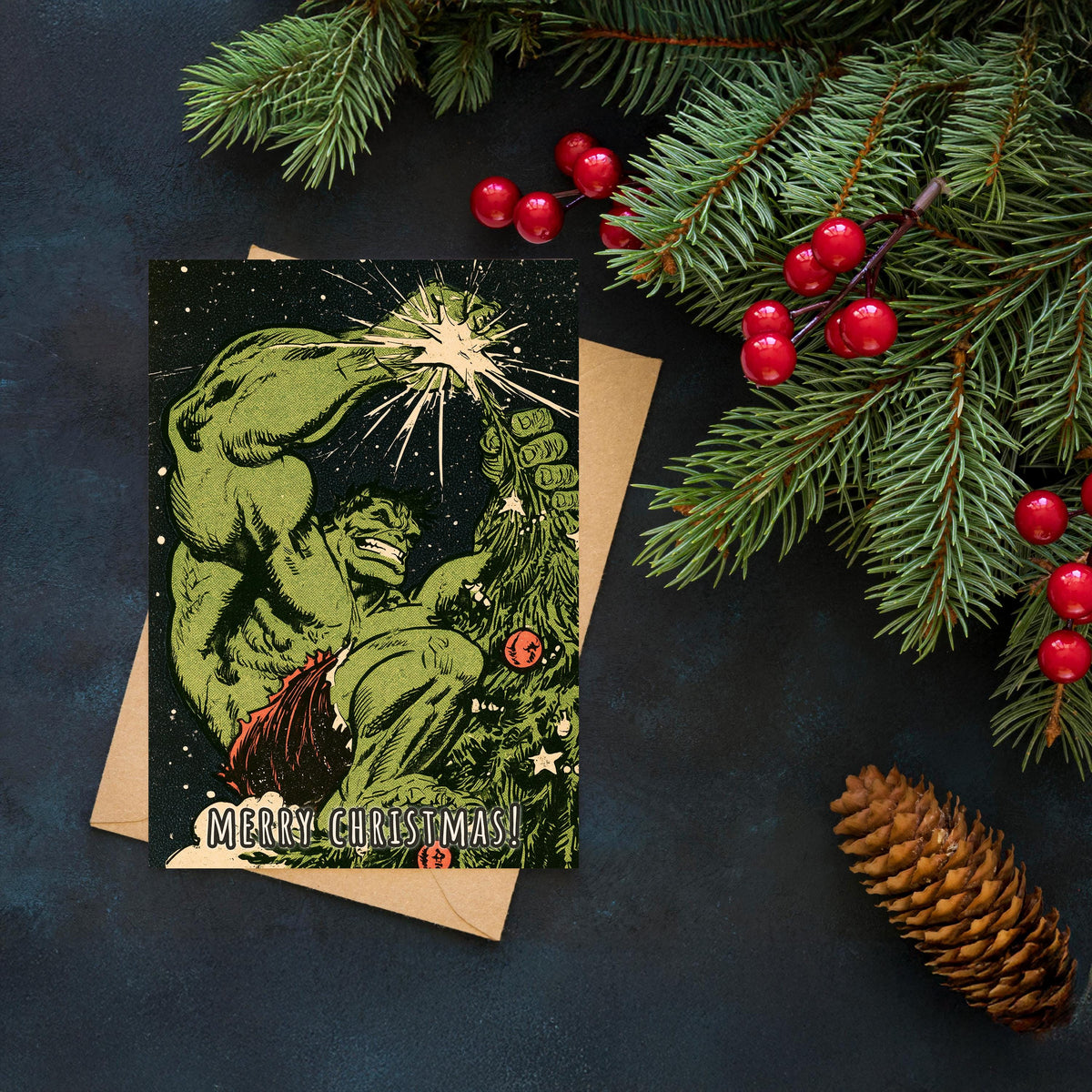 Hulk Christmas Card, Marvel Christmas Card, Funny Superhero Xmas Card, Hulk Holiday Card, Comic Book Christmas Gift, Geeky Card