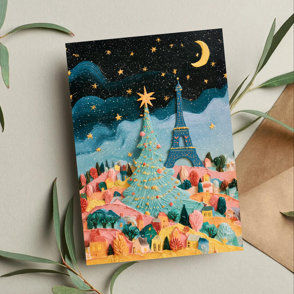 Paris Christmas Card, Christmas in Paris, Paris Winter Art, Eiffel Tower Christmas Card, Parisian Holiday Card, French Christmas Gift
