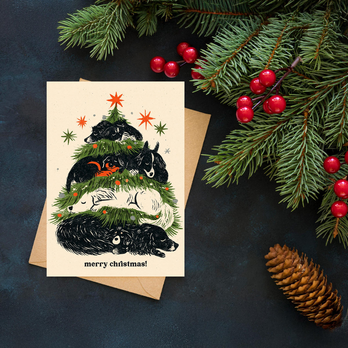Dog Christmas Card, Christmas Dog Card, Cute Holiday Greeting, Dog Lover Gift, Festive Dog Card, Woodland Christmas, Pet Lover Gift