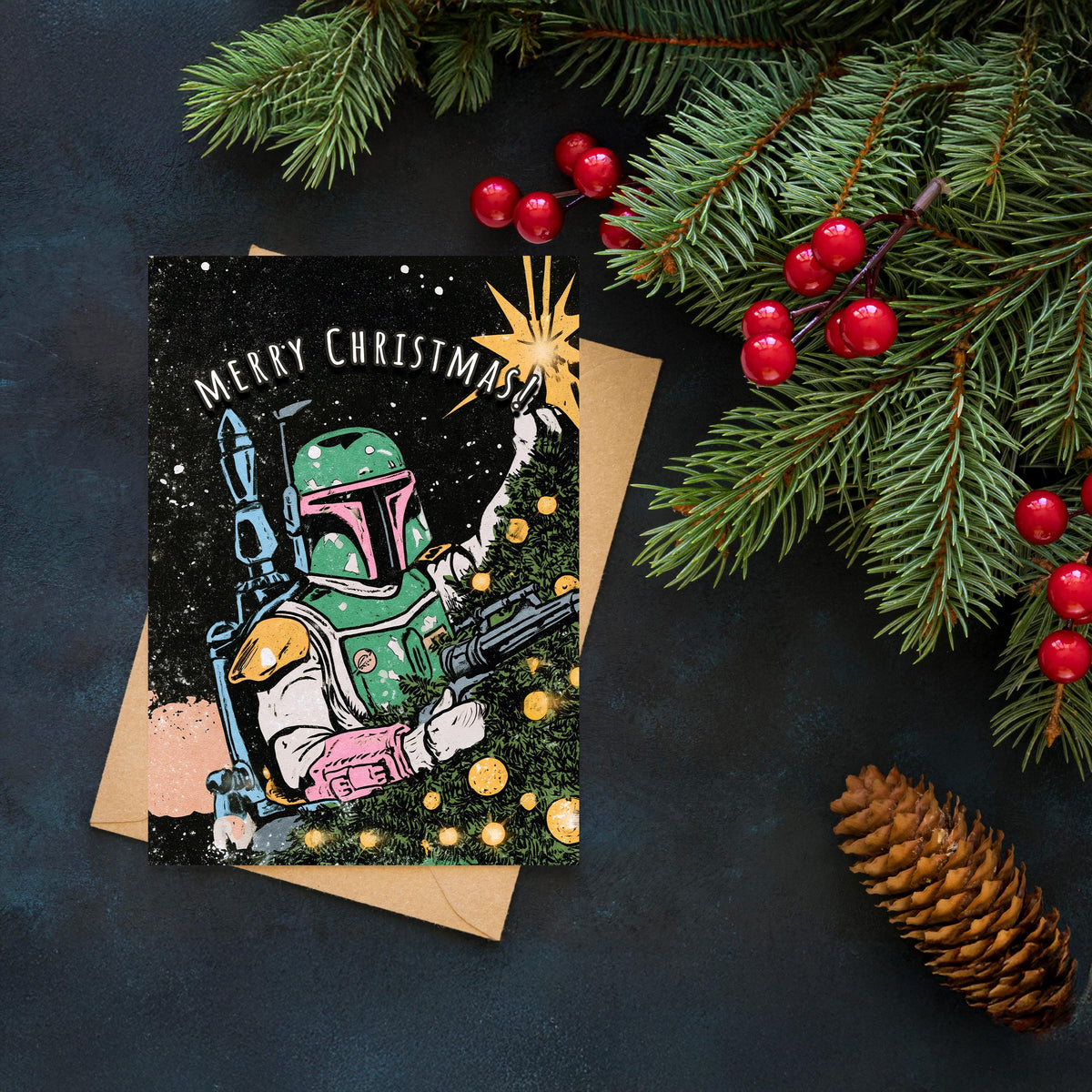 Boba Fett Christmas Card, Star Wars Christmas Card, Funny Sci Fi Holiday Card, Boba Fett Greeting Card, Geeky Christmas Gift