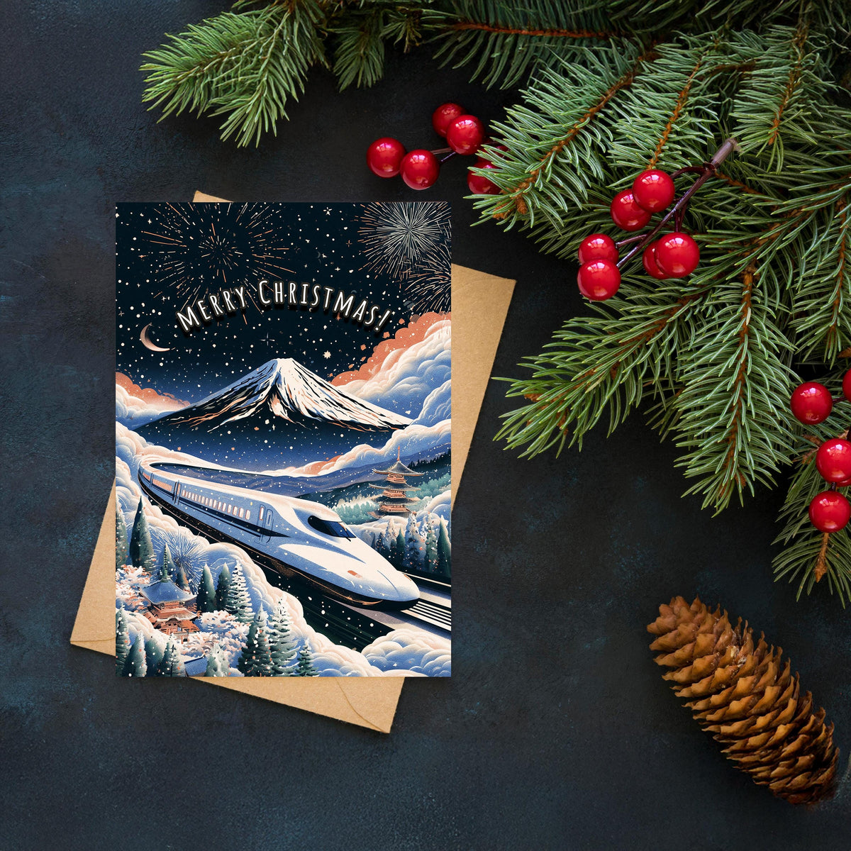 Japan Christmas Card, Japanese Christmas Card, Tokyo Winter Card, Mount Fuji Xmas Card, Japanese Holiday Card, Winter Travel Gift