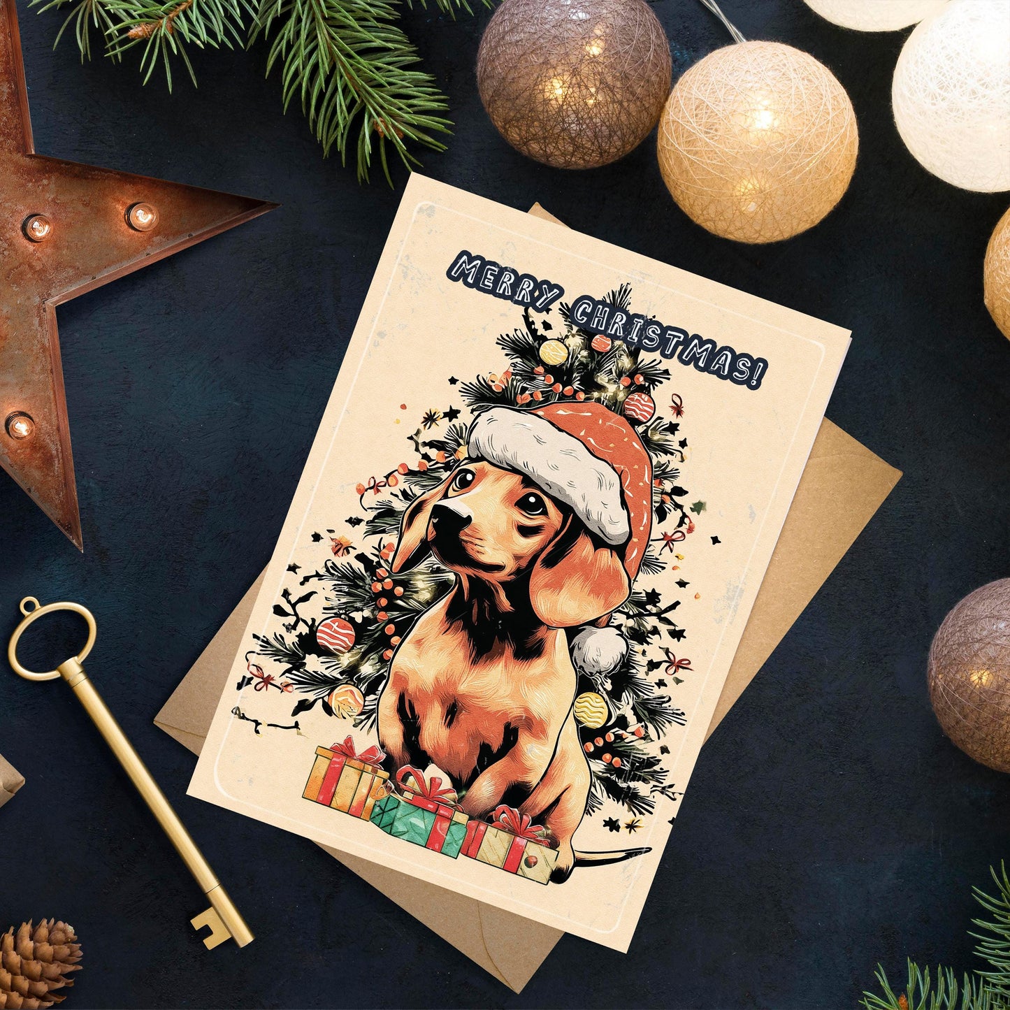 Sausage Dog Christmas Card | Funny Dachshund Holiday Greeting | Cute Dog Xmas Card