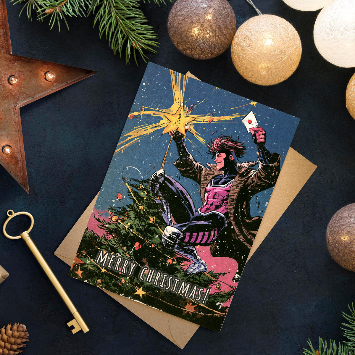 Gambit Christmas Card, Marvel Christmas Card, Funny XMen Xmas Card, Comic Book Holiday Card, Gambit Fan Gift, Superhero Christmas