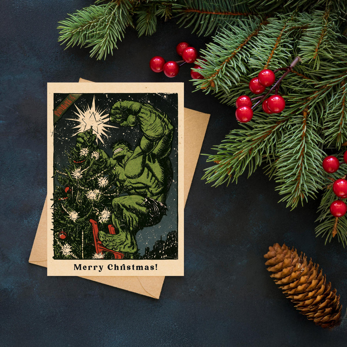 Hulk Christmas Card, Marvel Christmas Card, Funny Superhero Xmas Card, Hulk Holiday Card, Comic Book Christmas Gift, Geeky Card