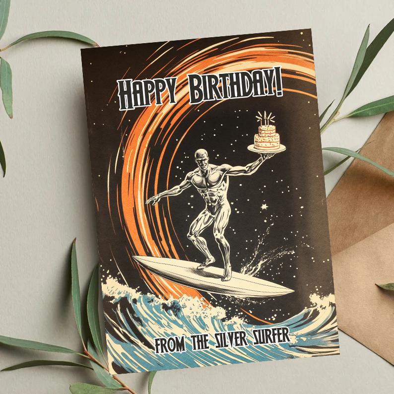 Silver Surfer Birthday Card, Silver Surfer Poster, Marvel Poster | Spiderman Card | Silver Surfer Gift | Comic Book Art