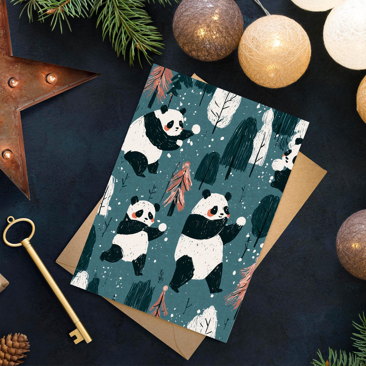 Panda Christmas Card, Cute Panda Xmas Card, Kawaii Christmas Card, Panda Holiday Greeting, Cute Animal Christmas Gift