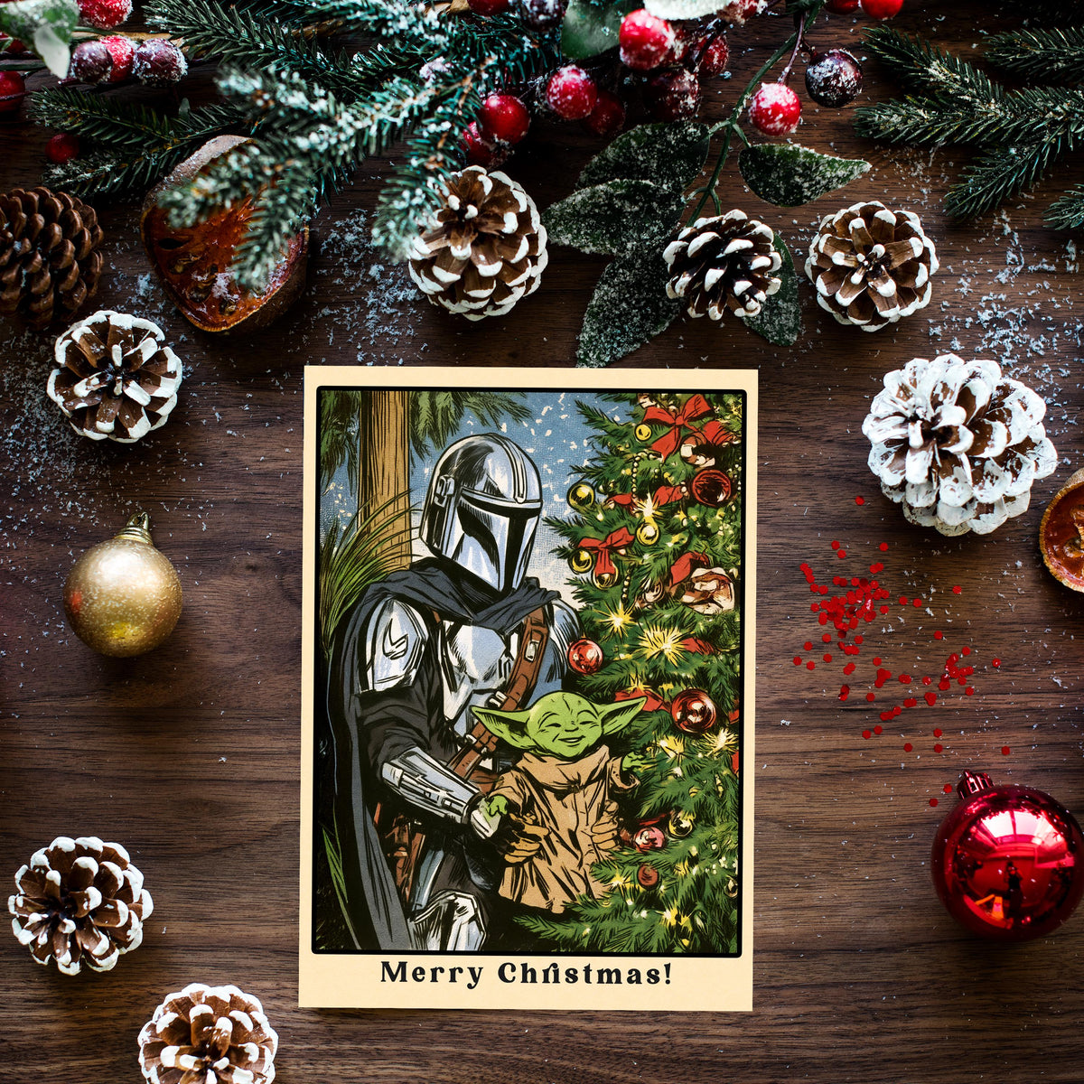 Mandalorian Christmas Card, Star Wars Christmas Card, Mando Holiday Card, Sci Fi Christmas Greeting, Funny Geeky Christmas Gift