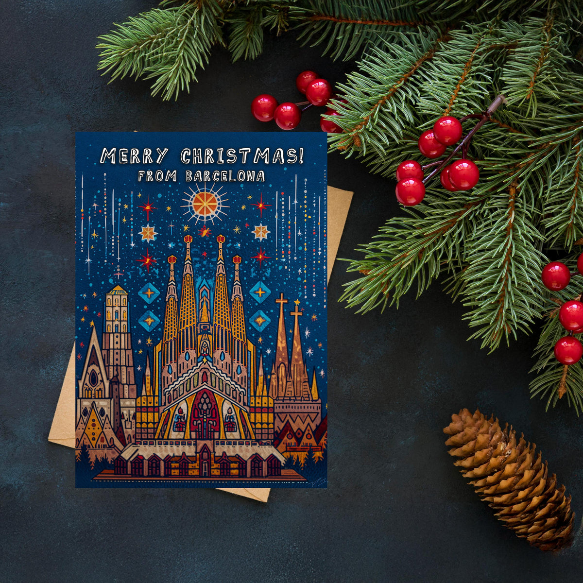 Barcelona Landmark Christmas Card | Spanish Holiday Greeting