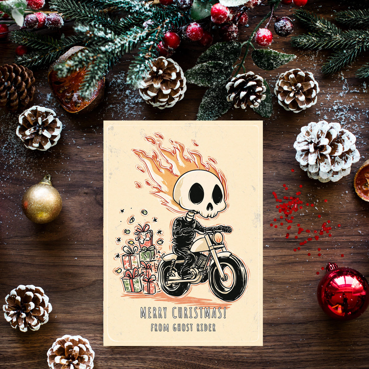 Ghost Rider Christmas Card, Funny Superhero Holiday Card