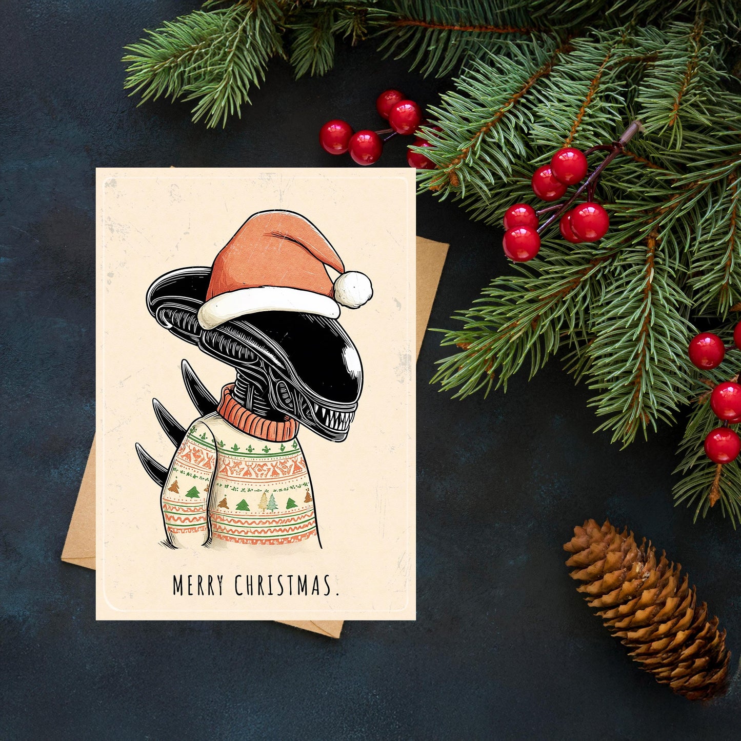 Alien Christmas Card, Sci-Fi Holiday Greetings (A5)