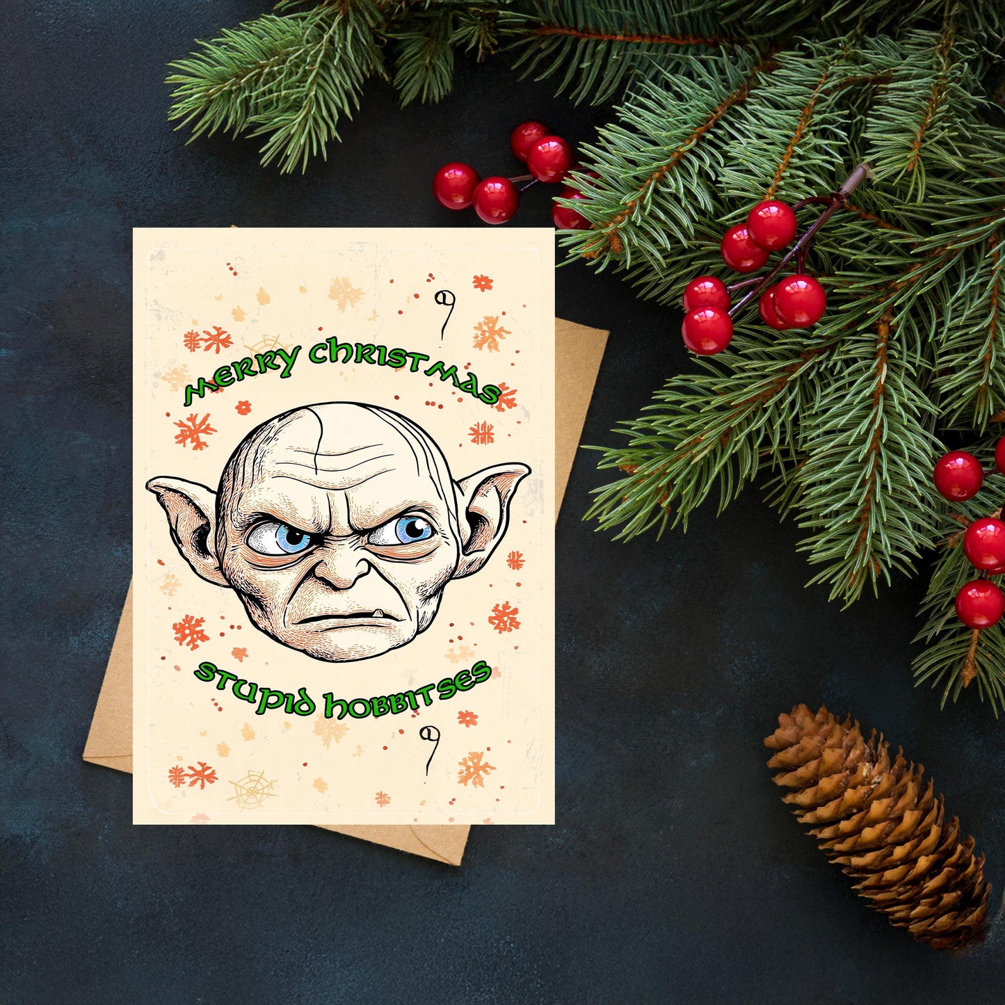 Funny Gollum Christmas Card – Geeky Lord of the Rings Holiday
