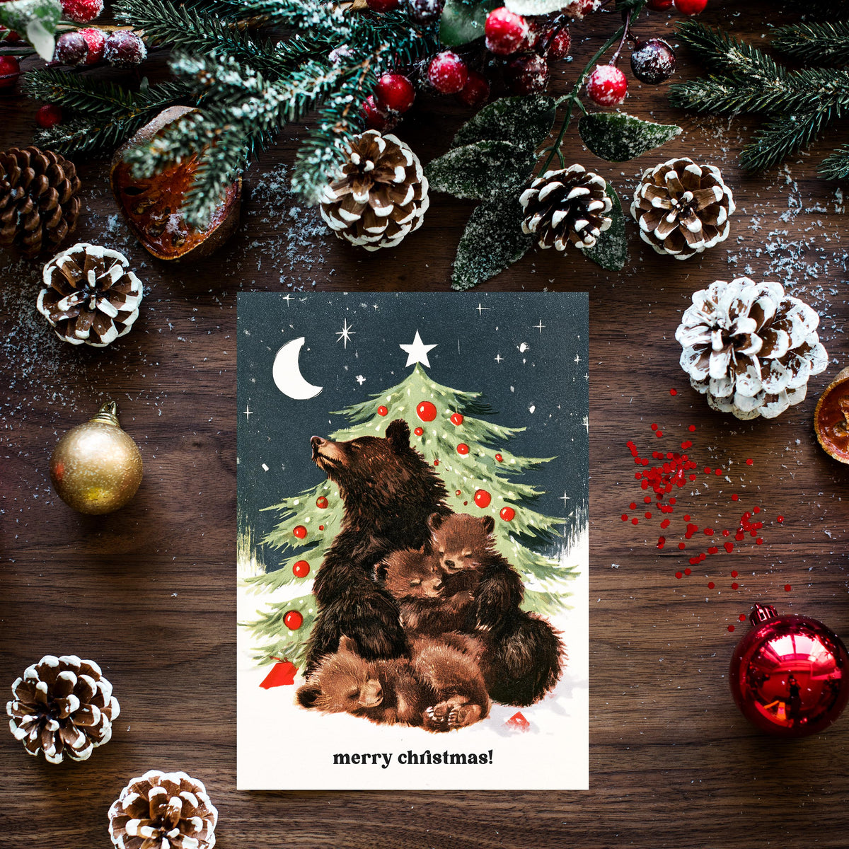 Bear Christmas Card, Woodland Christmas Card, Family Christmas Greeting, Cute Bear Holiday Card, Rustic Christmas Gift, Winter Animal Card