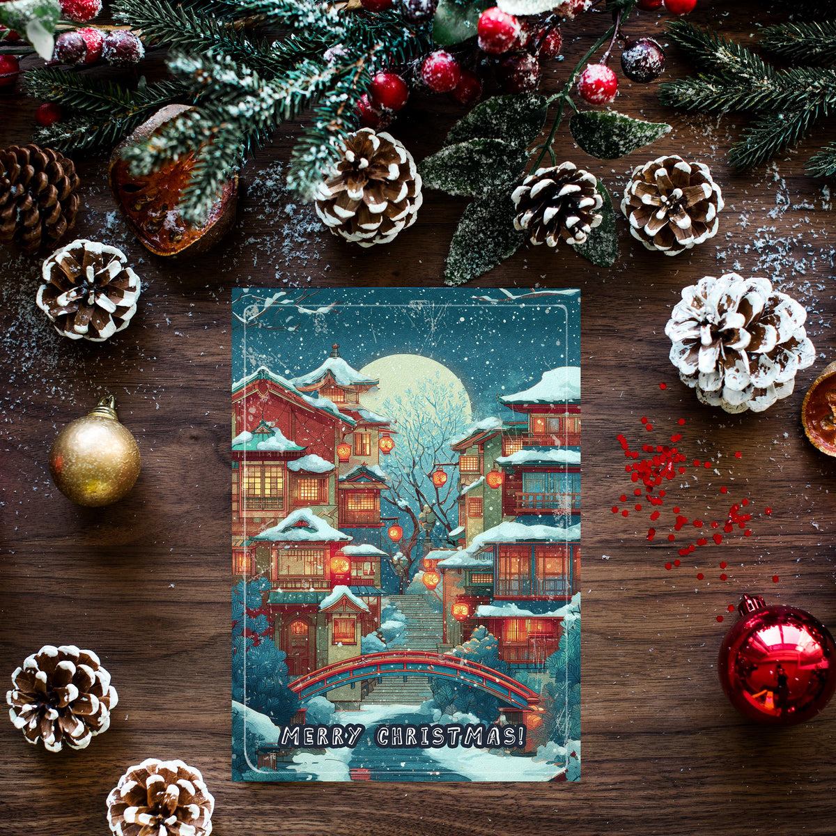 Japanese Village Christmas Card | Festive Travel Greeting