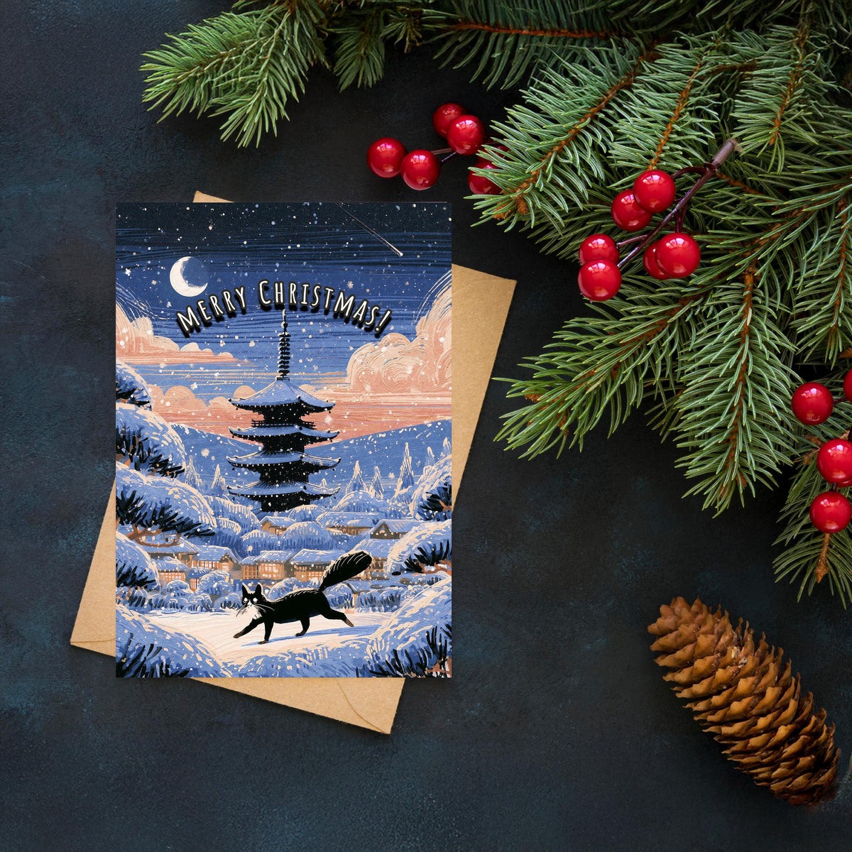 Japan Christmas Card, Japanese Christmas Card, Tokyo Winter Card, Mount Fuji Xmas Card, Japanese Holiday Card, Winter Travel Gift