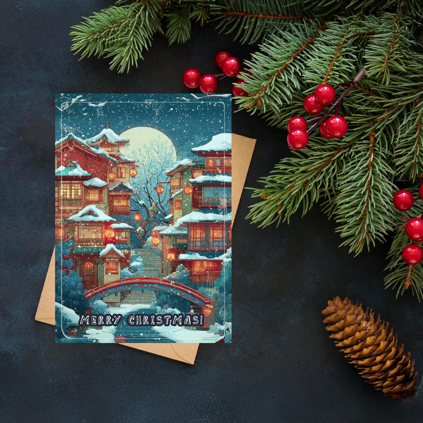 Japanese Village Christmas Card | Festive Travel Greeting
