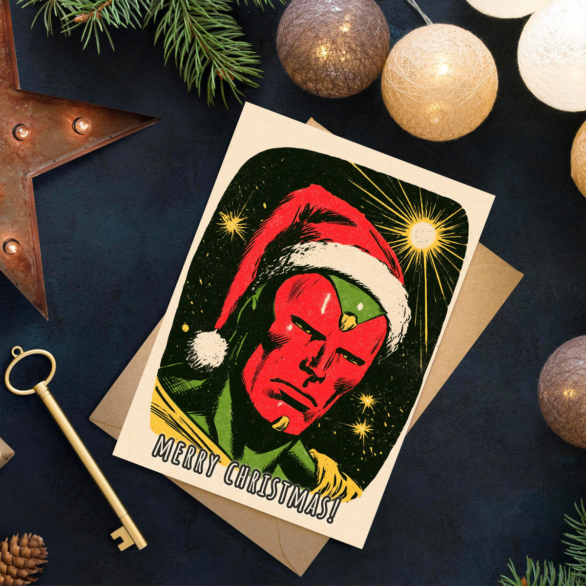 Vision Christmas Card, Marvel Superhero Xmas Card, Vision Holiday Card, Avengers Christmas Card, Comic Book Christmas, Marvel Fan Gift