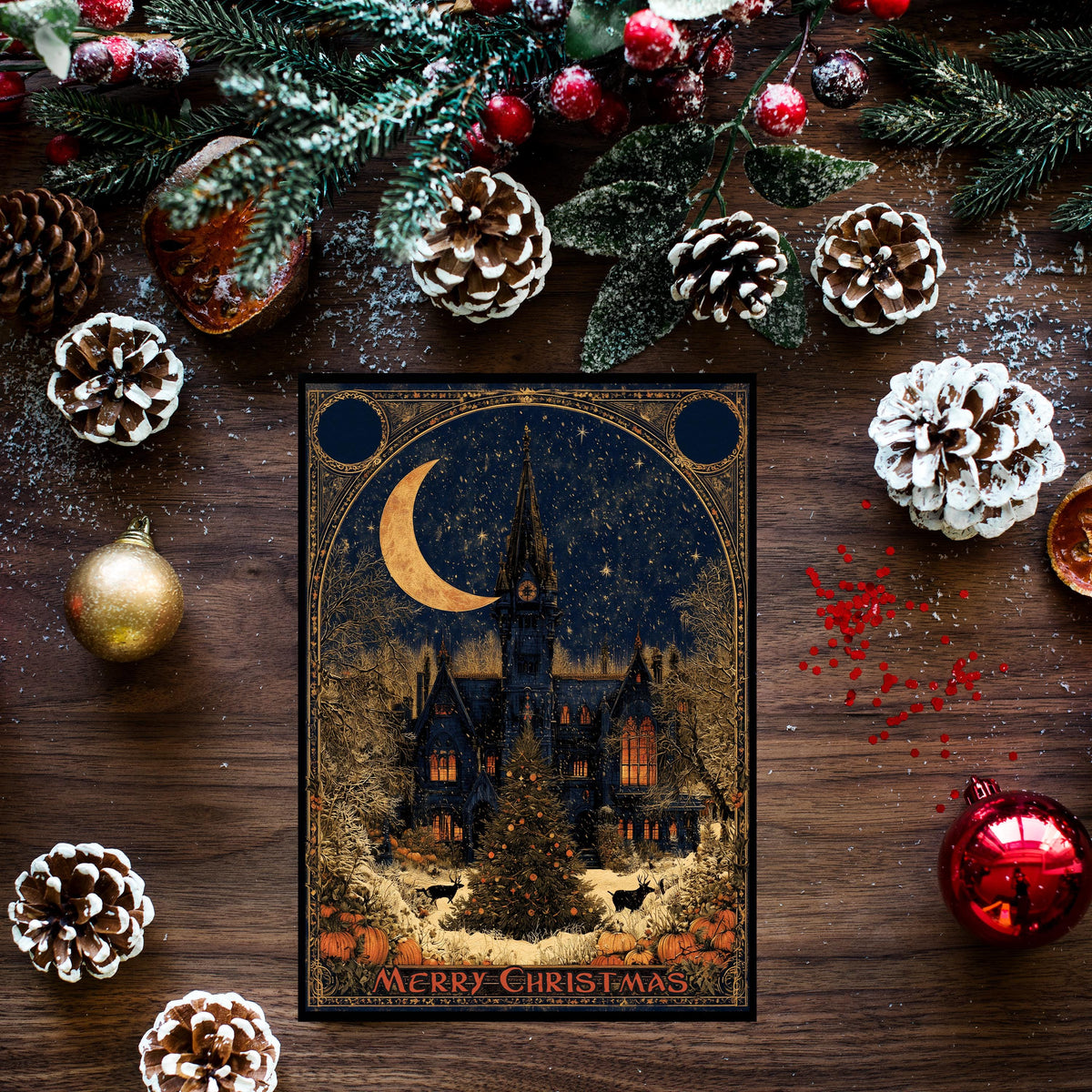 Gothic Christmas Card, Gothic Christmas Castle, Dark Christmas Card, Haunted Christmas Card, Gothic Holiday Greeting, Spooky Christmas Art