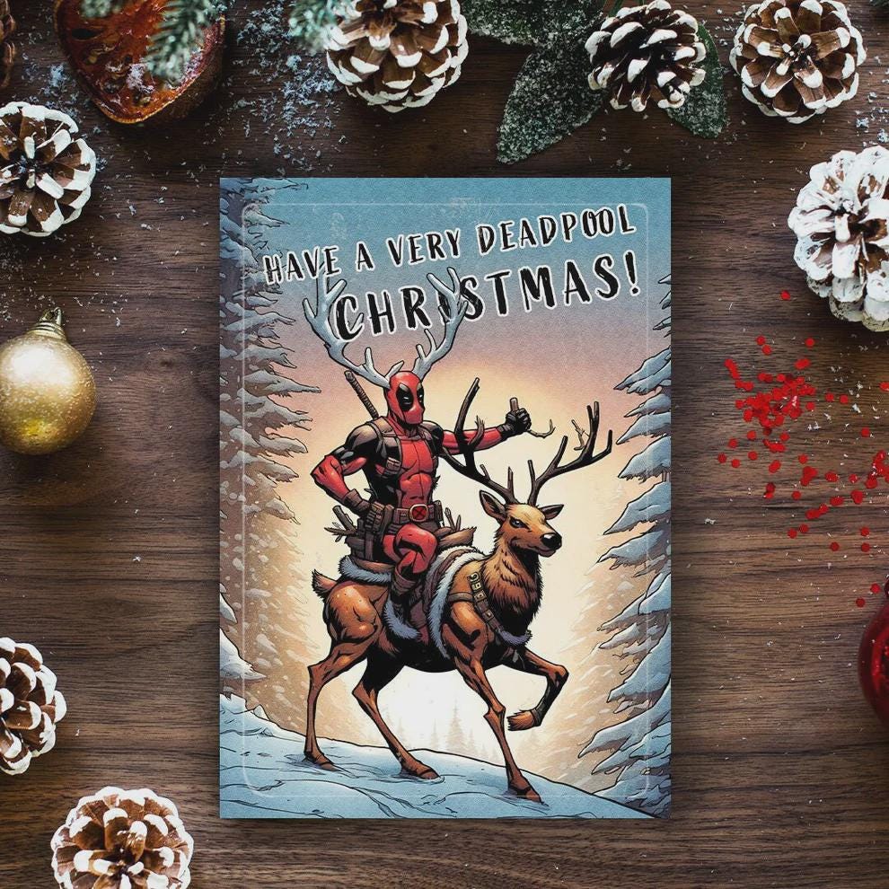 Funny Deadpool Christmas Card, Avengers Wolverine Xmas Card
