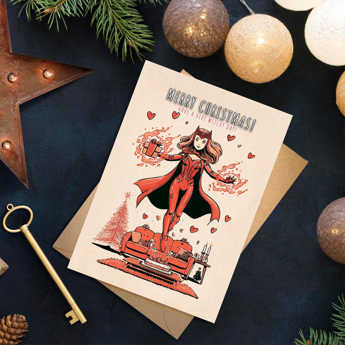 Scarlet Witch Christmas Card | Marvel Holiday Card | Wanda Maximoff Xmas Greeting | Funny Superhero Holiday Card