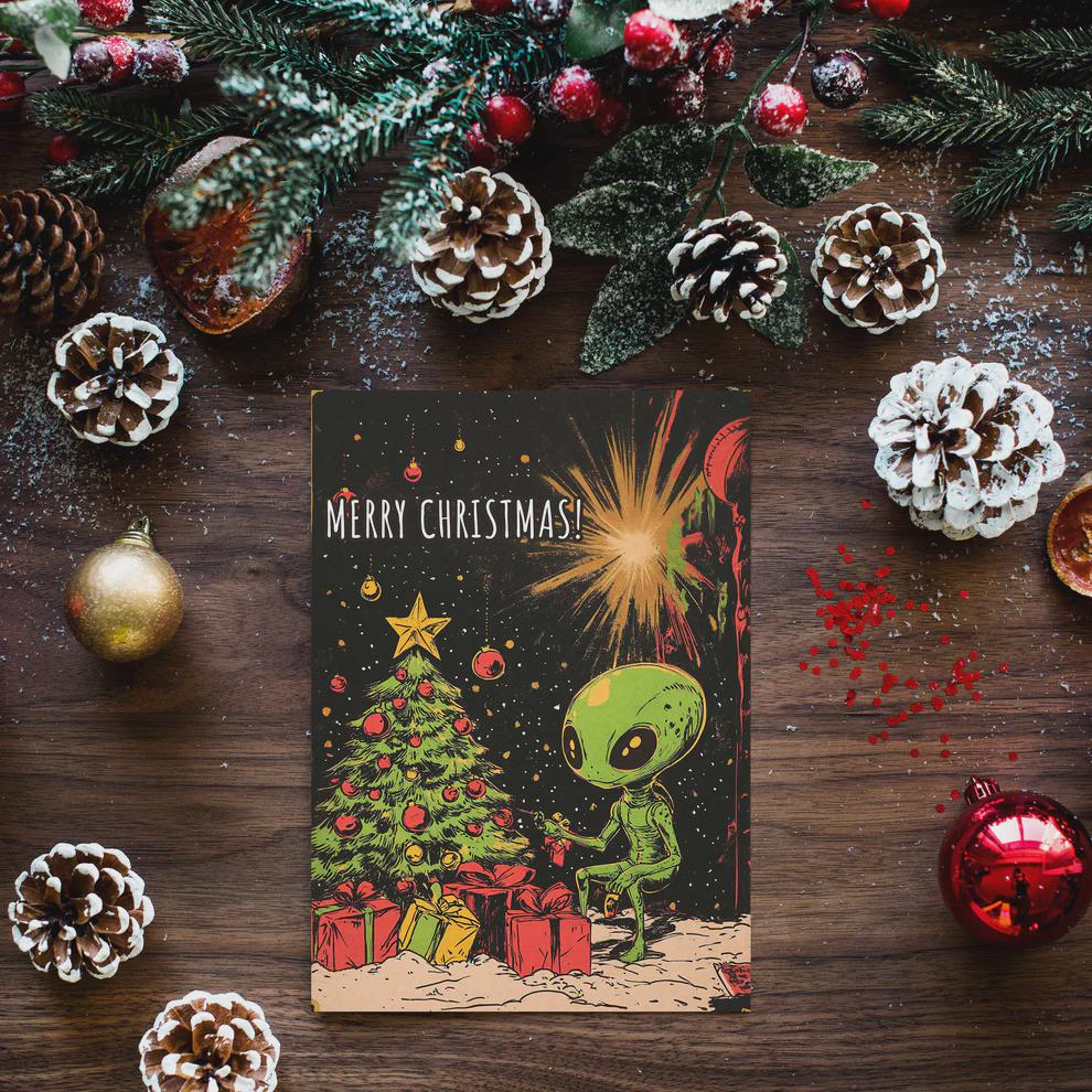 Funny Alien Christmas Card, Sci-Fi Holiday Greetings