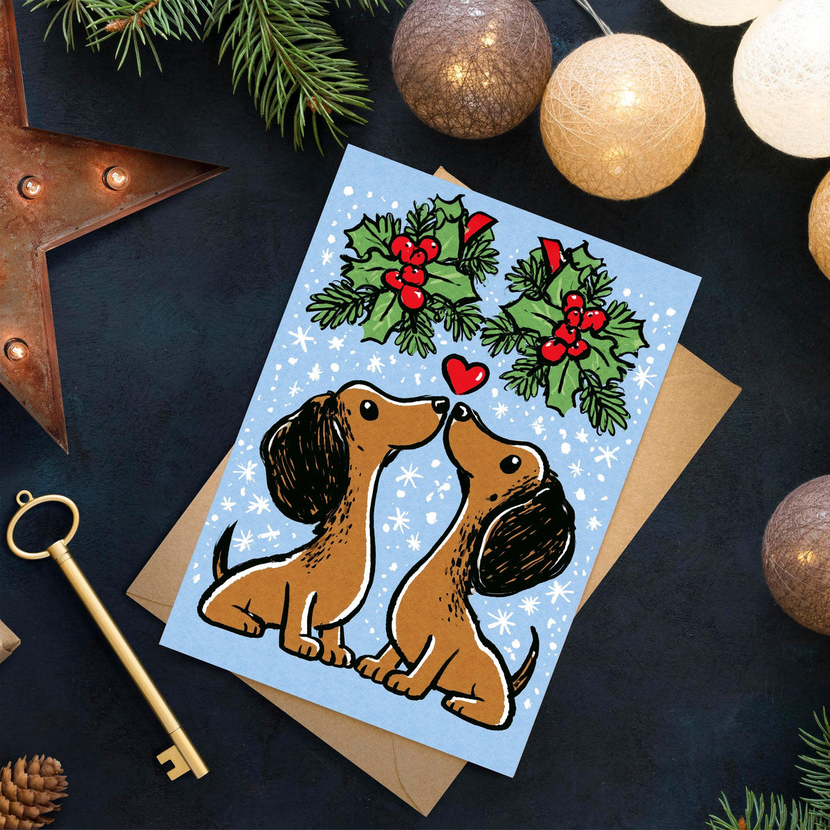 Dachshund Christmas Card, Cute Sausage Dog Xmas Card, Wiener Dog Christmas, Dog Lover Holiday Card, Funny Dog Gift, Puppy Christmas