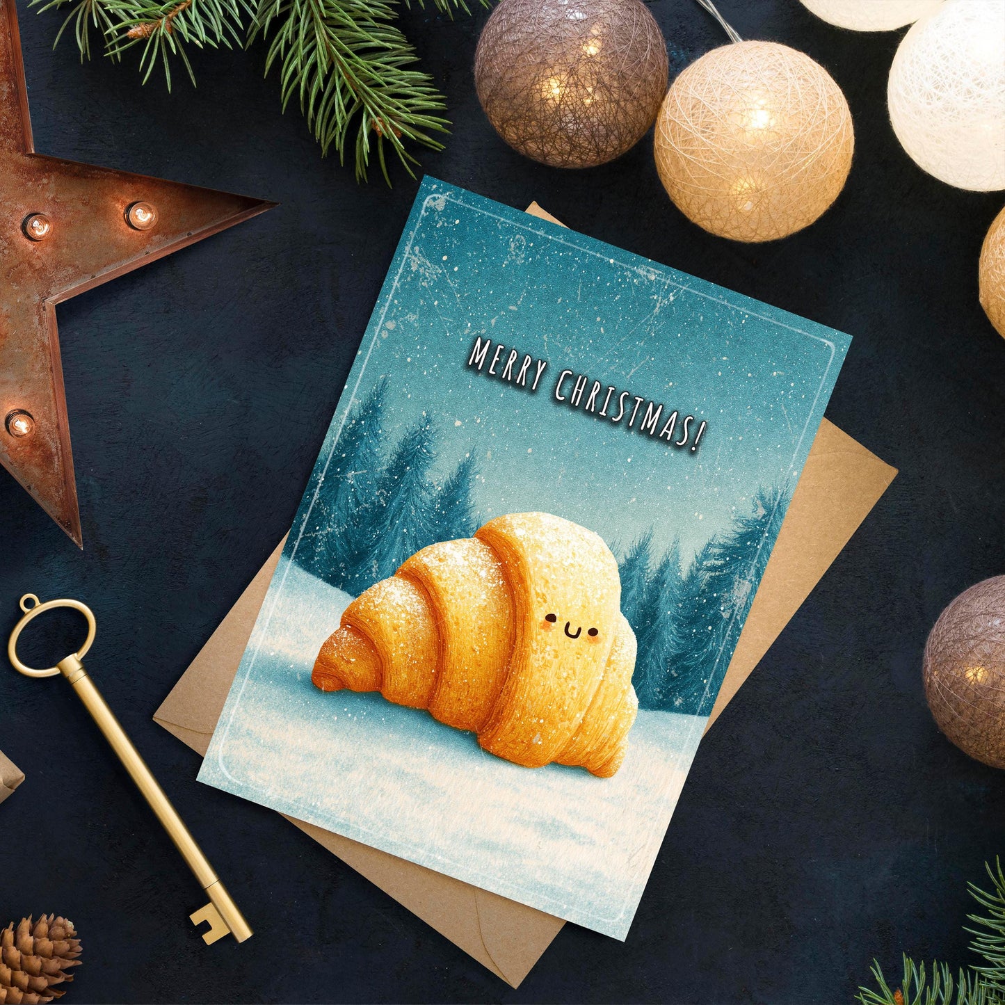 Croissant Christmas Card | Funny Foodie Holiday Greeting
