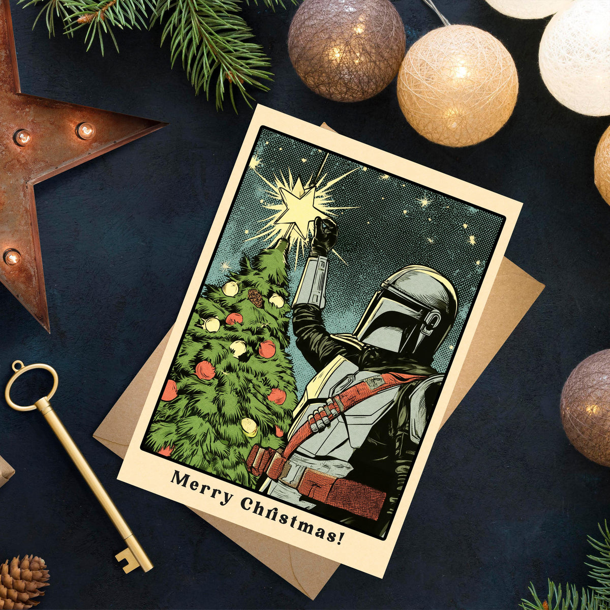 Mandalorian Christmas Card, Star Wars Christmas Card, Mando Holiday Card, Sci Fi Christmas Greeting, Funny Geeky Christmas Gift