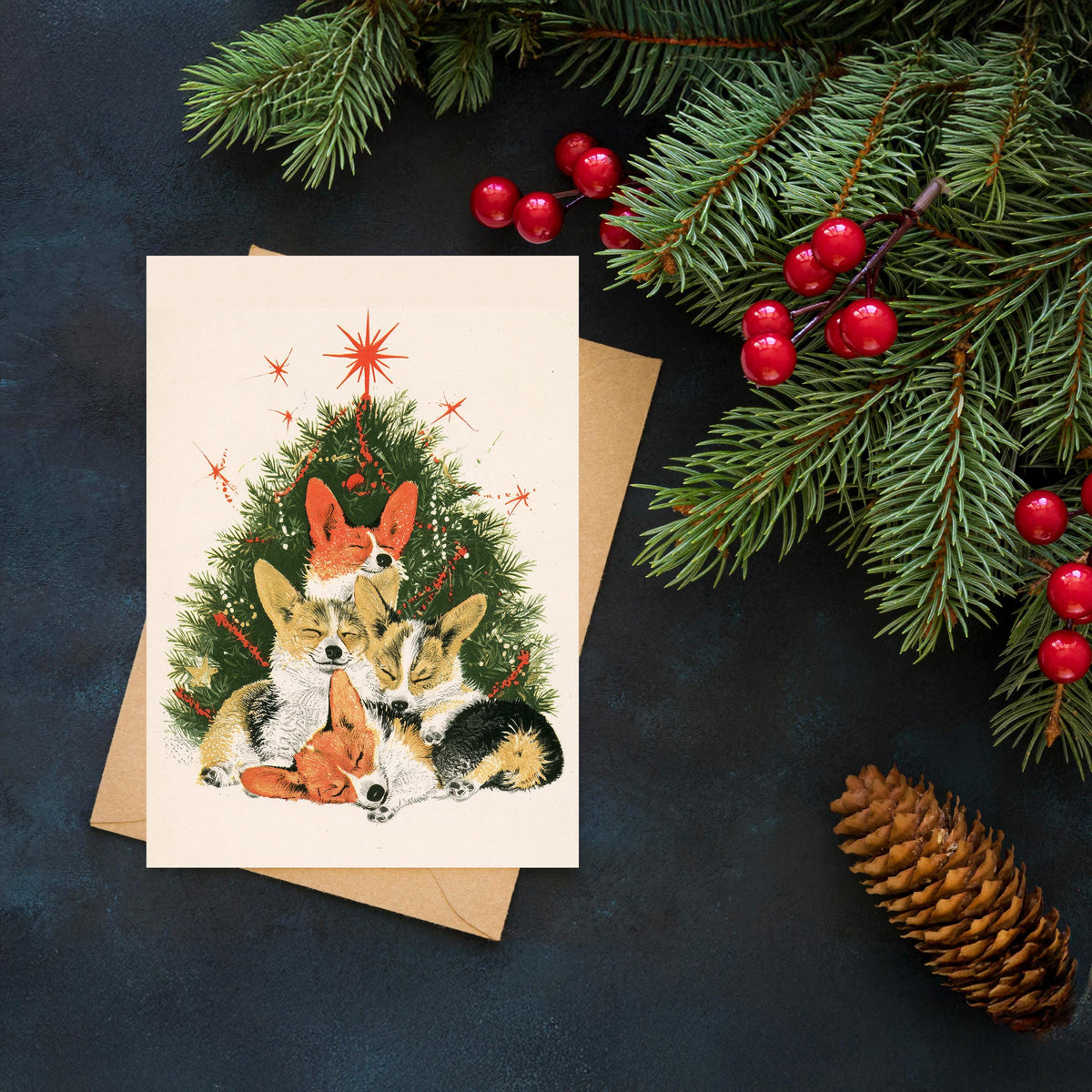 Corgi Christmas Card, Christmas Dog Card, Cute Holiday Greeting, Corgi Lover Gift, Festive Dog Card, Woodland Christmas, Dog Lover Gift