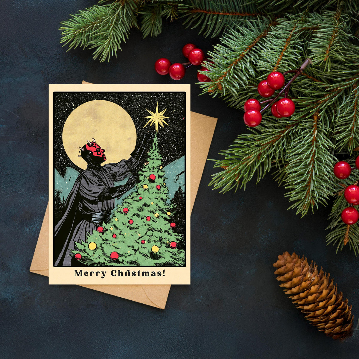 Darth Maul Christmas Card, Star Wars Christmas Card, Funny Christmas Card, Sith Holiday Card, Sci Fi Christmas Gift, Geeky Holiday Card