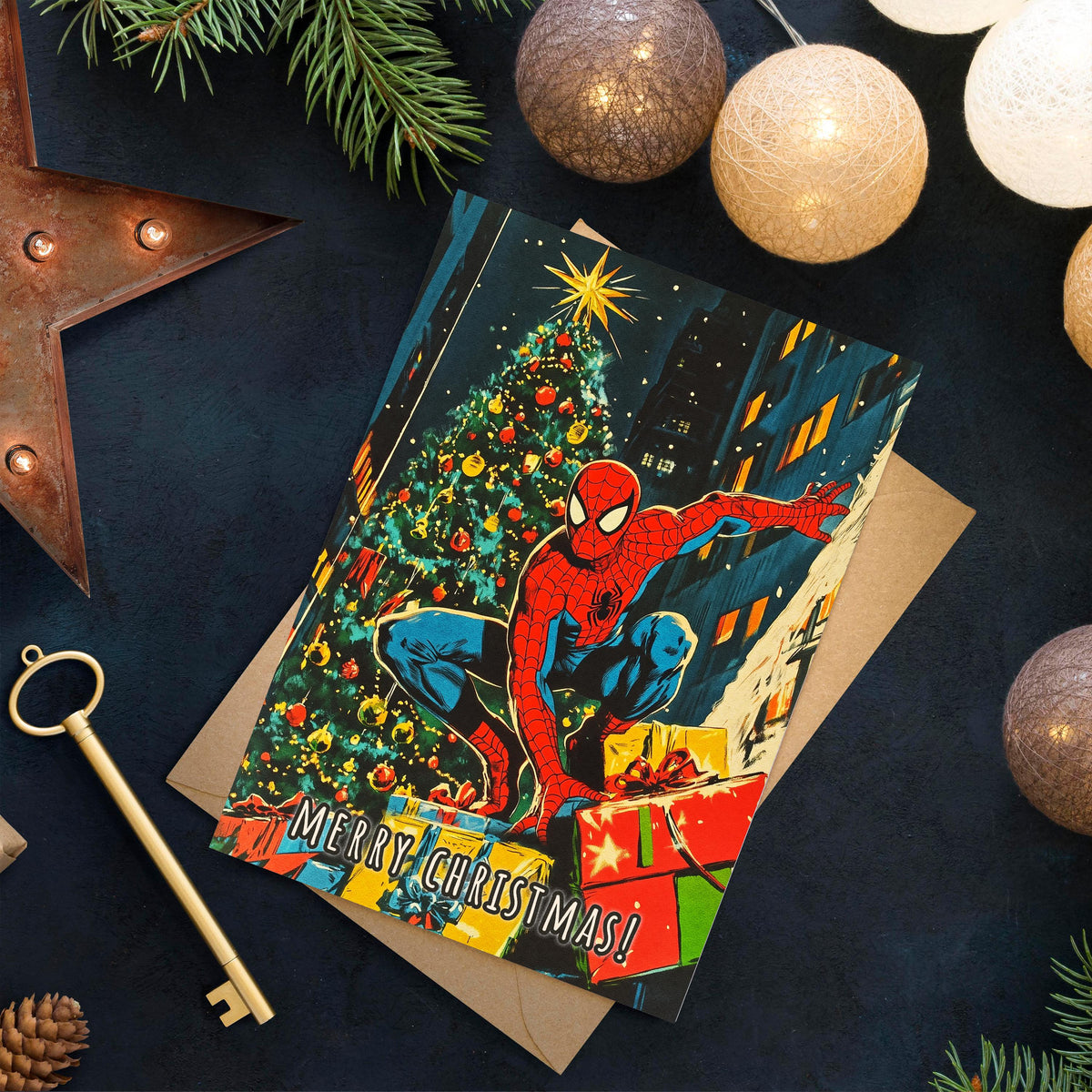 Spider-Man Christmas Card, Marvel Superhero Xmas Card, Spiderman Holiday Card, Comic Book Christmas, Superhero Gift, Geek Christmas