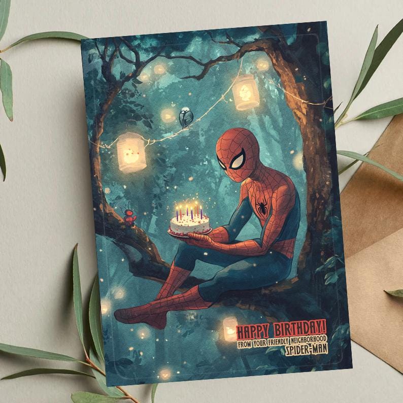Spider-Man Birthday Card | Funny Marvel Superhero Card | Kids or Adults | Comic Style Spiderman Greeting Card | Funny Birthday Card