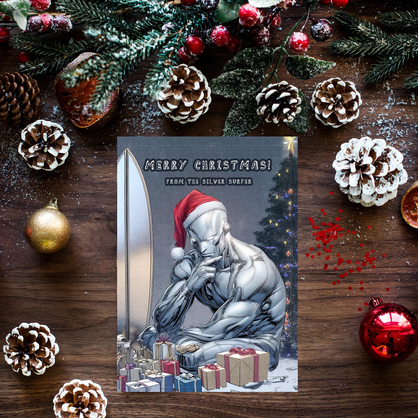 Silver Surfer Christmas Card | Marvel Holiday Greeting | Superhero Xmas Card | Spiderman Christmas Card, Greeting Card, Avengers Card