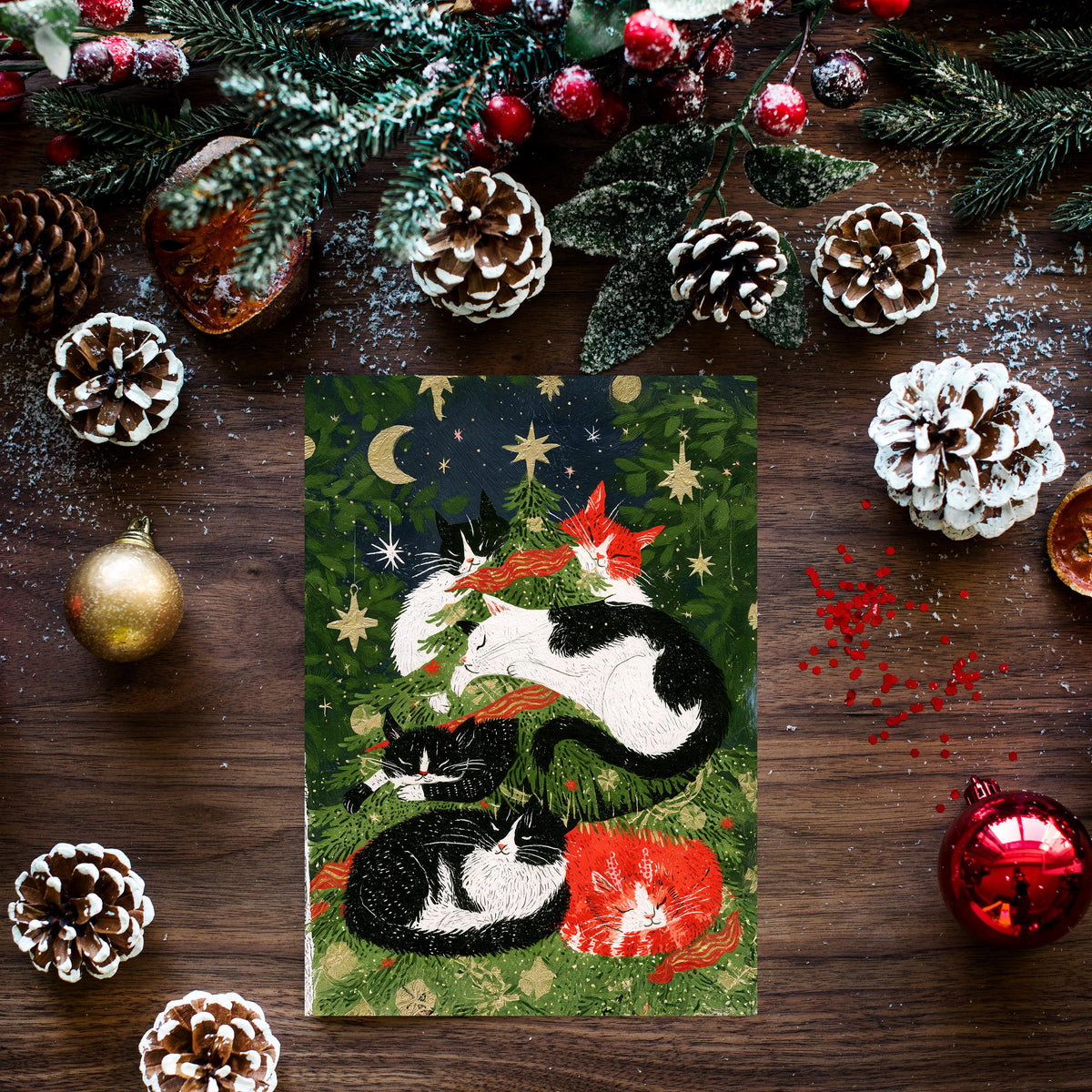 Cat Christmas Card, Christmas Cat Card, Cute Holiday Greeting, Cat Lover Gift, Festive Cat Card, Woodland Christmas Card, Cozy Christmas